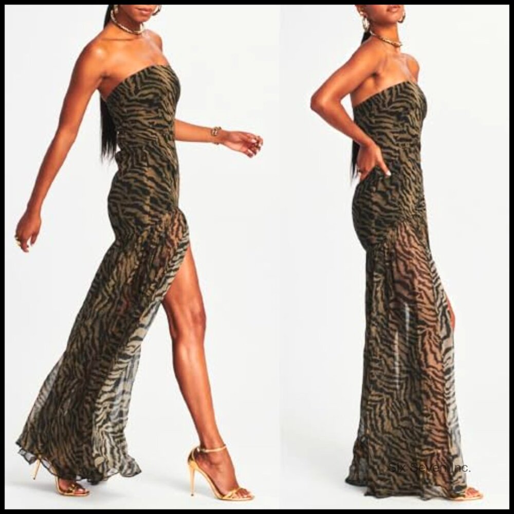 Polyester Elastane Strapless Maxi Dress Sheer Mes… - image 2